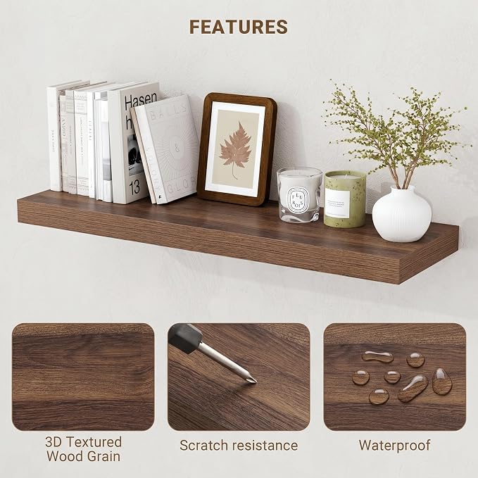 Acovy 16 Inch Floating Shelves, Wooden Shelves - Image 4