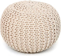 REDEARTH Round Pouf Ottoman –18"x18"x14" Hand-Knitted Cotton Pouffe –Cable by REDEARTH