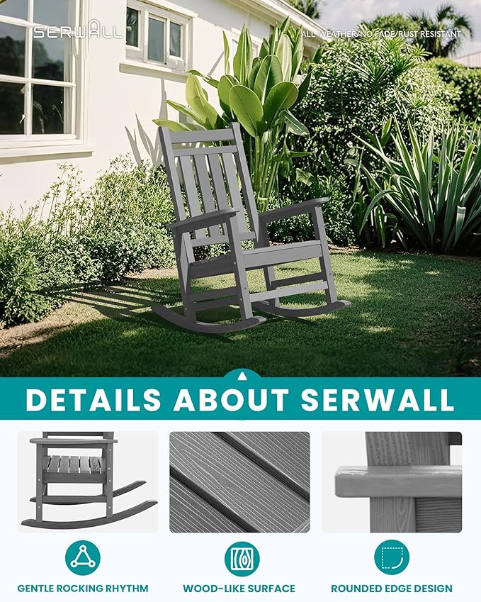 SERWALL Outdoor Rocking Chair Set of 4, HDPE Rocking Chair - Image 5