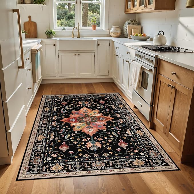 RELEANY Area Rugs 4'x6' Washable Non-Slip, Floral Vintage Distress Print - Image 4