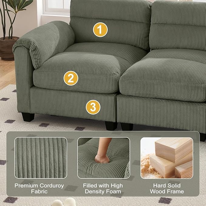 HAOMARKETS Corduroy 4-Piece Sofa Set, Upholstered Ottoman Set of 2 and Accent - Image 3