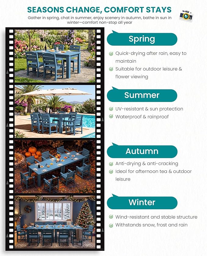 SERWALL HDPE Dining Set for 8: 2 Umbrella Hole Tables + 8 Chairs. Includes 8 - Image 8