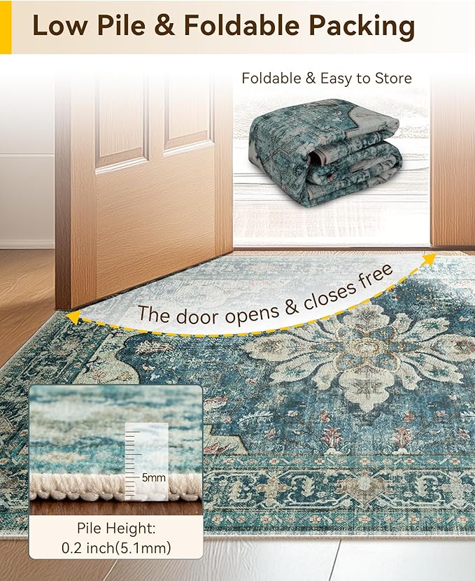 RELEANY Area Rugs 3'x4' Washable Non-Slip, Floral Vintage Distress Print - Image 4