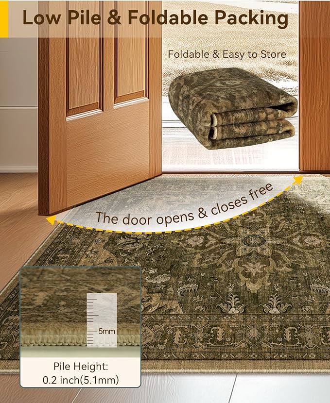 RELEANY Area Rugs Square 10ft Washable Non-Slip, Floral Vintage Distress Print - Image 3