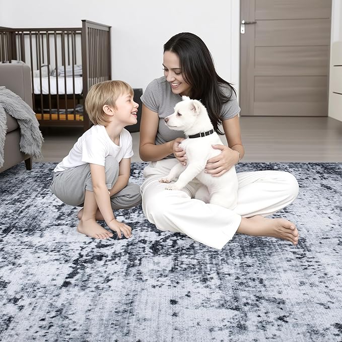 8x8 Area Rug Living Room Rug: Washable Modern Abstract Soft Thin Rug Indoor - Image 8