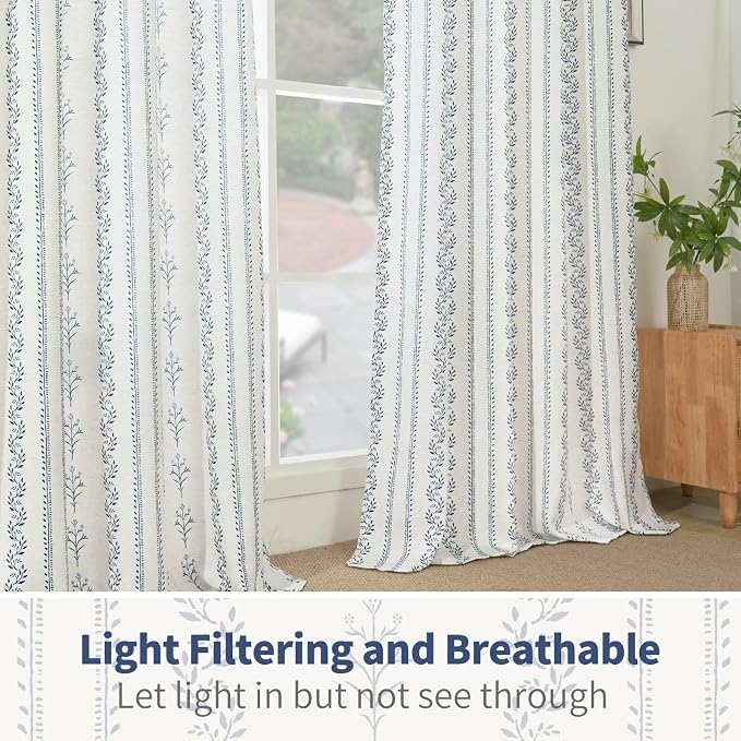 BGment Navy Blue Vintage Floral French Country Curtains 72 Inch Length - Image 5