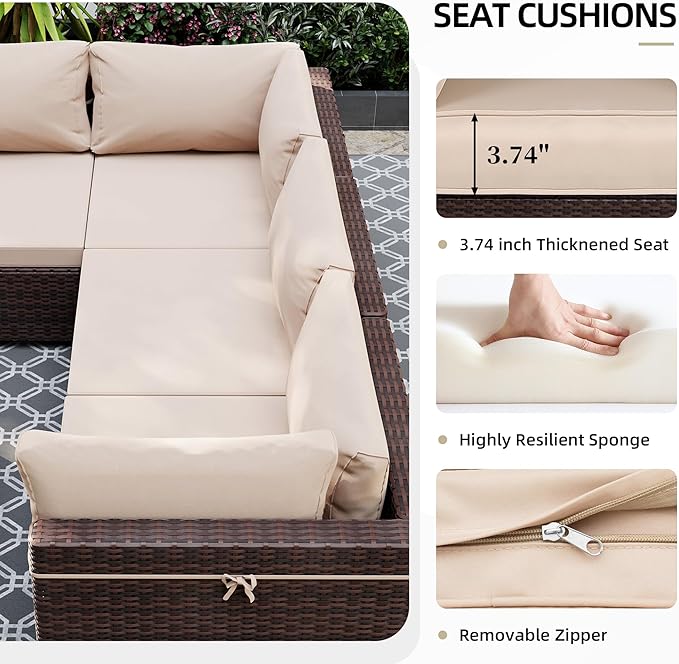 UPHA 9 Pieces Patio Furniture Sets, Wicker Outdoor Sectional Sofa Couch - Image 5