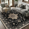 RELEANY Area Rugs 6'x8' Washable Non-Slip, Floral Vintage Distress Print by RELEANY