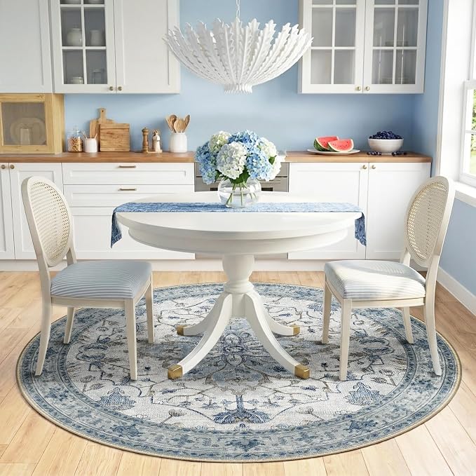 RELEANY Area Rugs Round 6ft Washable Non-Slip, Floral Vintage Distress Print - Image 2