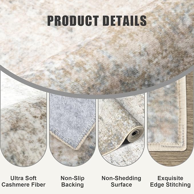 4x4 Area Rug Living Room Rug: Washable Modern Abstract Soft Thin Rug Indoor - Image 6