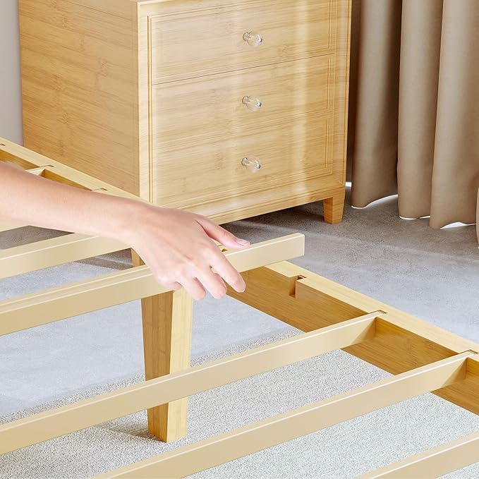 BOSRII 14in High Solid Bamboo Wood Platform Queen Size Bed Frame - Image 9