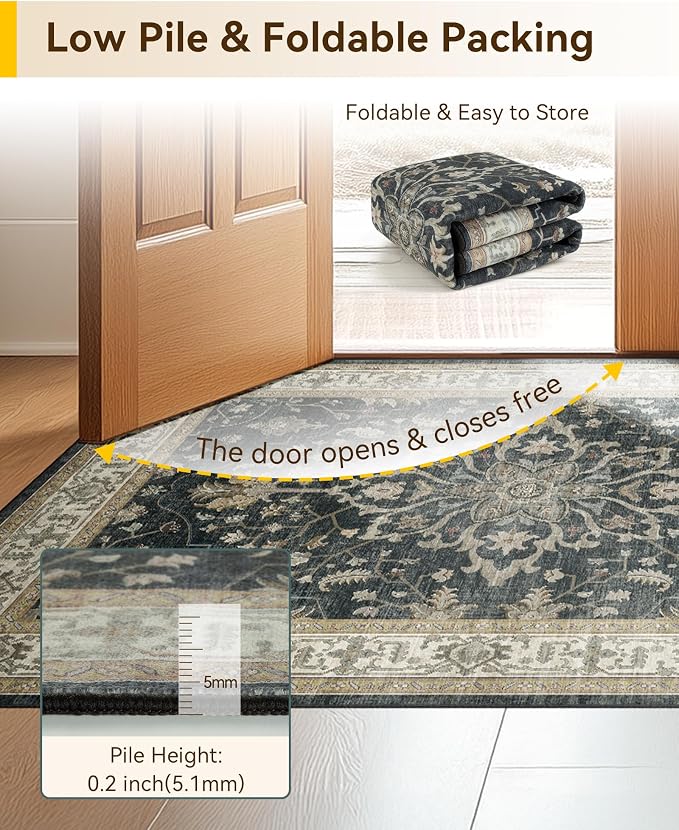 RELEANY Area Rugs 8'x10' Washable Non-Slip, Floral Vintage Distress Print - Image 6