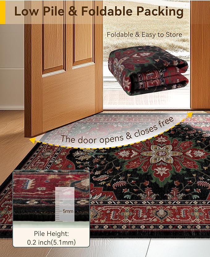 RELEANY Area Rugs 8'x10' Washable Non-Slip, Floral Vintage Distress Print - Image 7