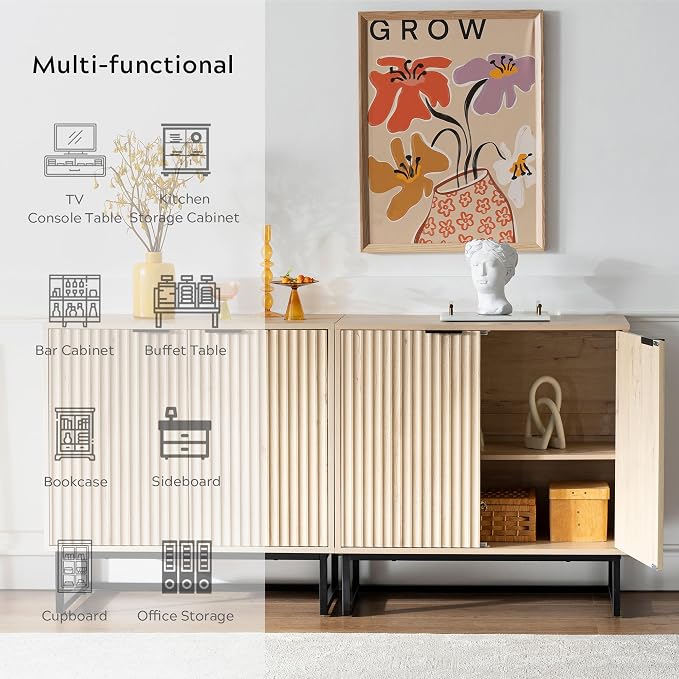EYYTHUNG Fluted Storage Cabinet Set of 2, Sideboard Buffet Cabinet Modern - Image 6