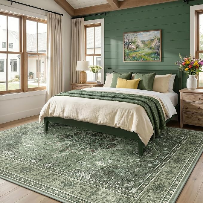 RELEANY Area Rugs 8'x10' Washable Non-Slip, Floral Vintage Distress Print - Image 2