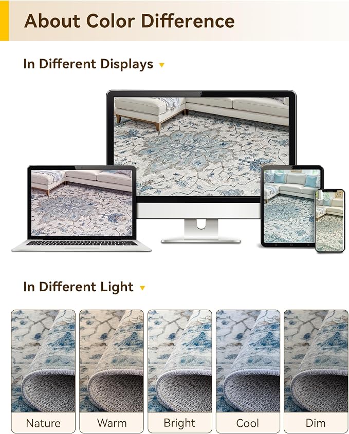 RELEANY Area Rugs Square 6ft Washable Non-Slip, Floral Vintage Distress Print - Image 5