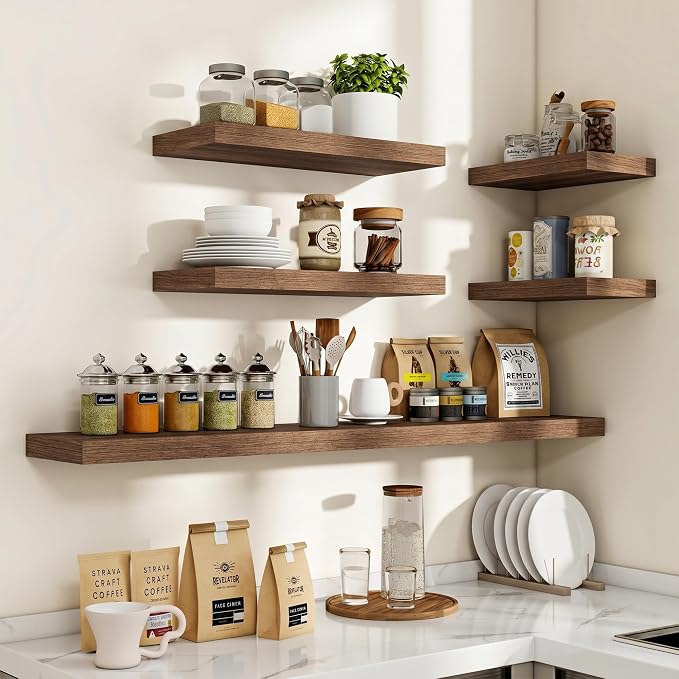 Acovy 40 Inch Floating Shelves, 3D Textured Wood Grain, Wooden Shelves - Image 7