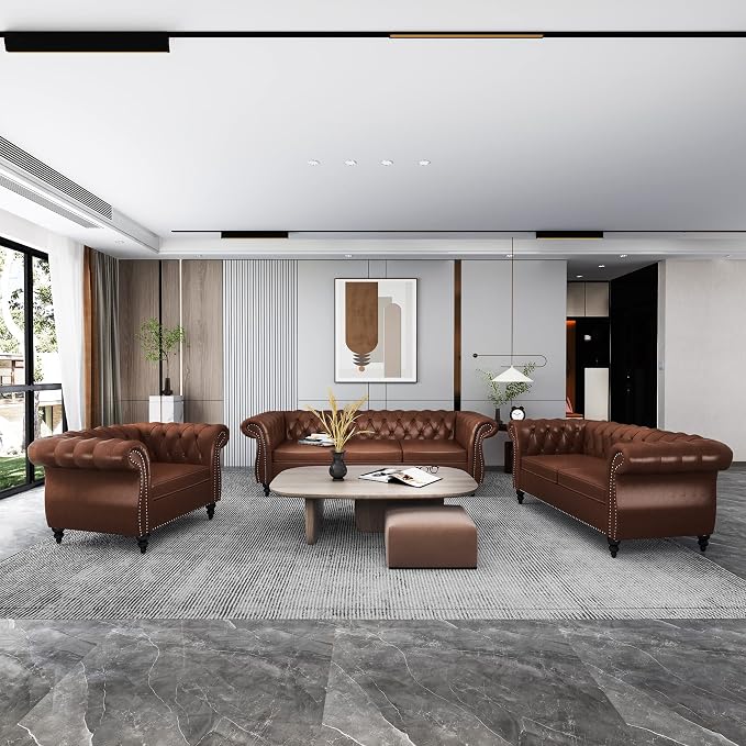 QHITTY 3 Piece Living Room Set, Sectional Chesterfield Sofa Chair Contemporary by QHITTYFurnitureLife