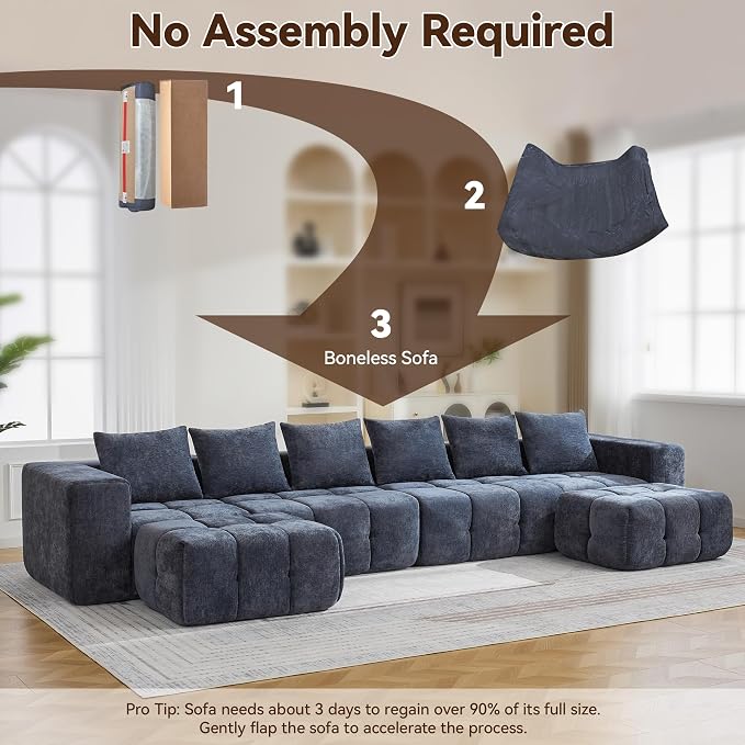 160" Oversized 6 Seater Boneless Couch, Comfy Cloud Modular Sectional Sofa - Image 6