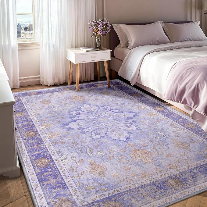RELEANY Area Rugs 7'x9' Washable Non-Slip, Floral Vintage Distress Print - Image 2