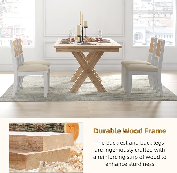 Westice Rattan Dining Chairs Set of 4, Farmhouse Natural Dining Room Chairs - Image 6