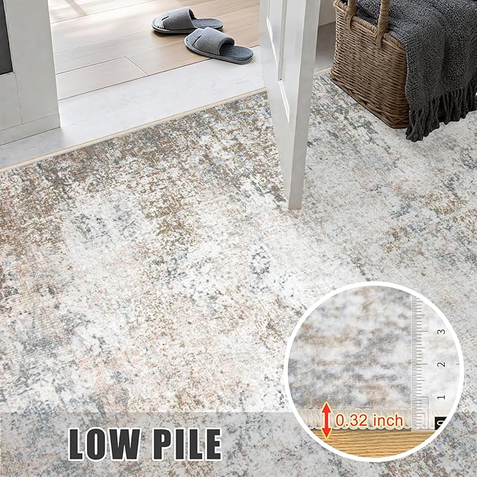 Round Area Rug for Living Room: 4 ft Washable Modern Abstract Soft Thin Rug - Image 6