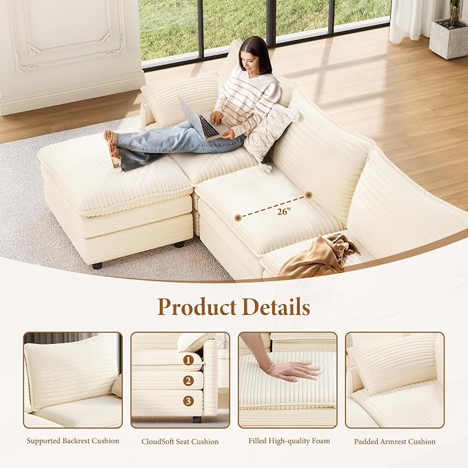 Vesgantti 108" Cloud Couch for Living Room, t6 Seats Deep Seat Sectional - Image 4