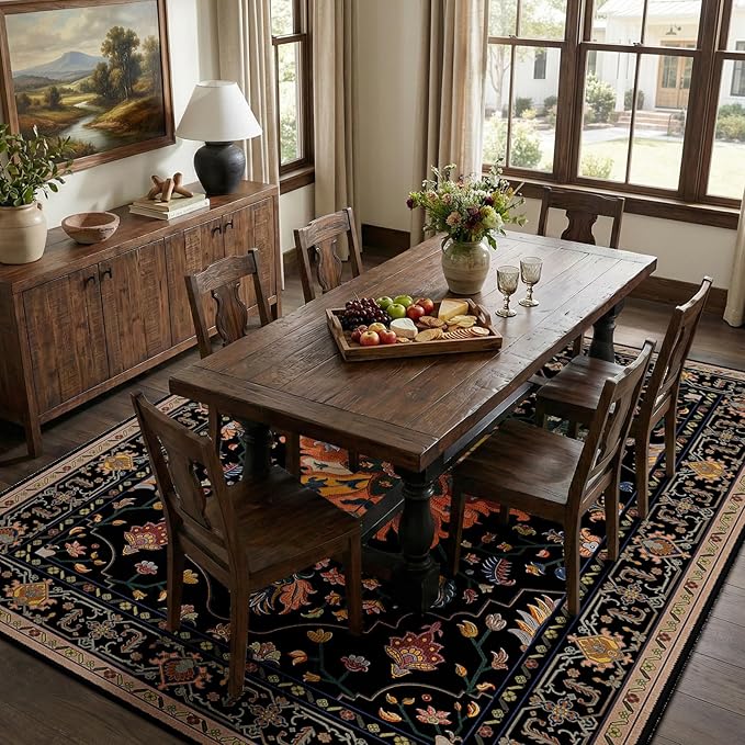 RELEANY Area Rugs 7'x10' Washable Non-Slip, Floral Vintage Distress Print by RELEANY