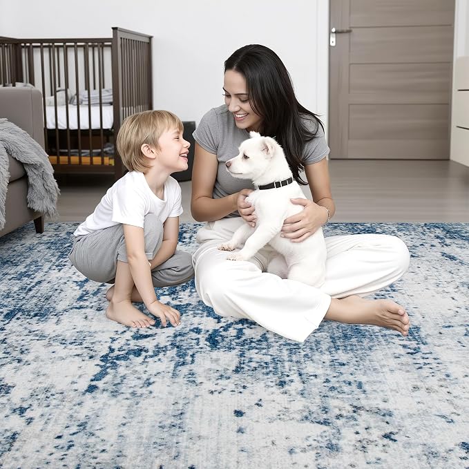 2.6'x10' Runner Rug Washable Rug: Modern Abstract Soft Thin Runner Rug Blue - Image 8