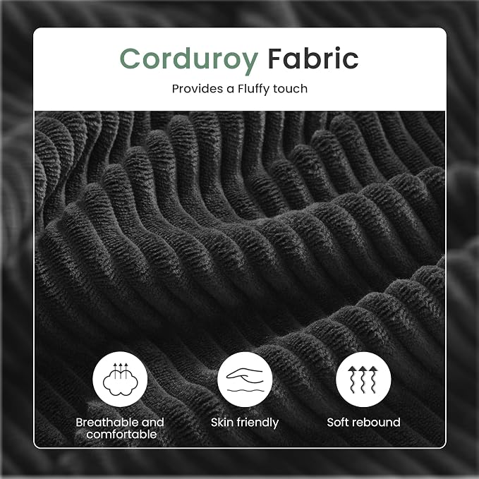3 Seater Corduroy Couch for Living Room, 89” Black Cloud Sofa, Deep Seat Floor - Image 8