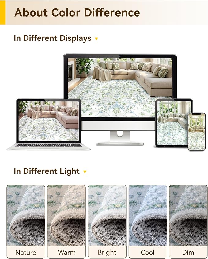 RELEANY Area Rugs 9'x12' Washable Non-Slip, Floral Vintage Distress Print - Image 6
