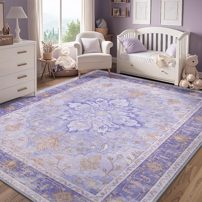 RELEANY Area Rugs 6'x9' Washable Non-Slip, Floral Vintage Distress Print - Image 2