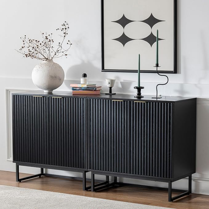 EYYTHUNG Fluted Cabinets with Storage Set of 2, Sideboard Buffet Cabinet with - Image 2