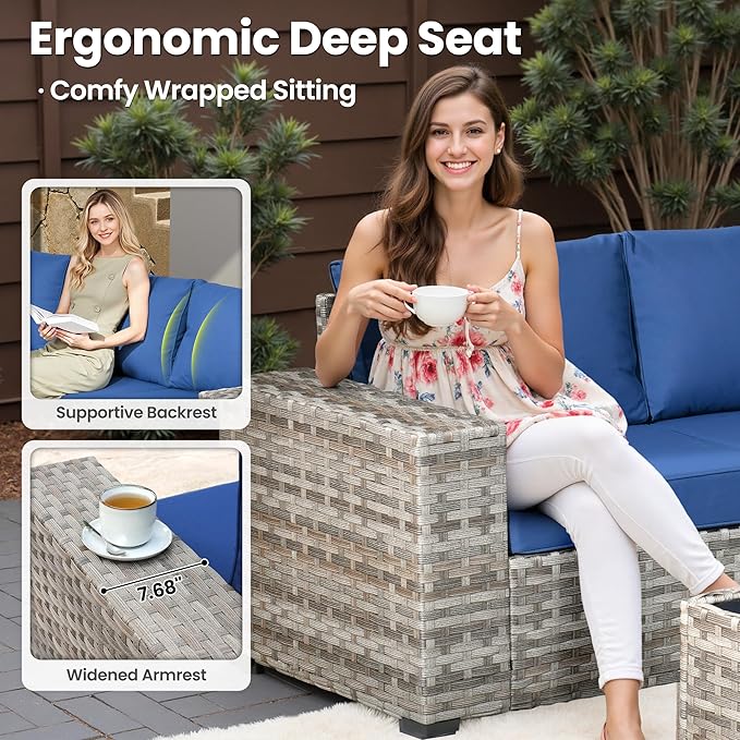 ovios 6 Pieces Patio Furniture Set, Outdoor Wicker Sectional Sofa - Image 5