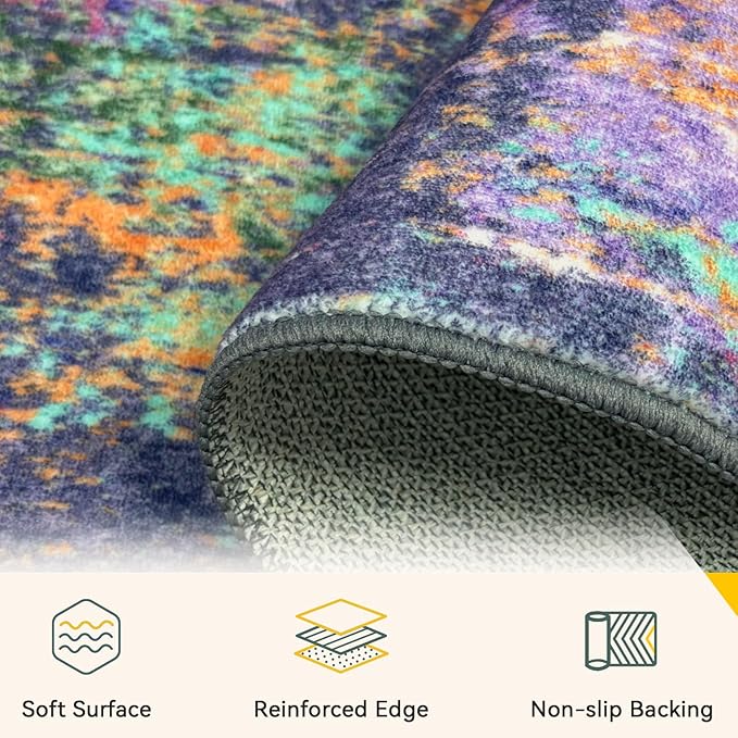 RELEANY Washable Area Rugs 2'x10' Non-Slip Modern Abstract Soft - Image 5