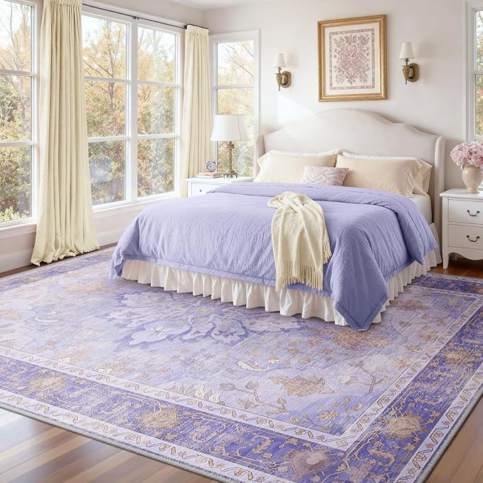 RELEANY Area Rugs 8'x10' Washable Non-Slip, Floral Vintage Distress Print - Image 2