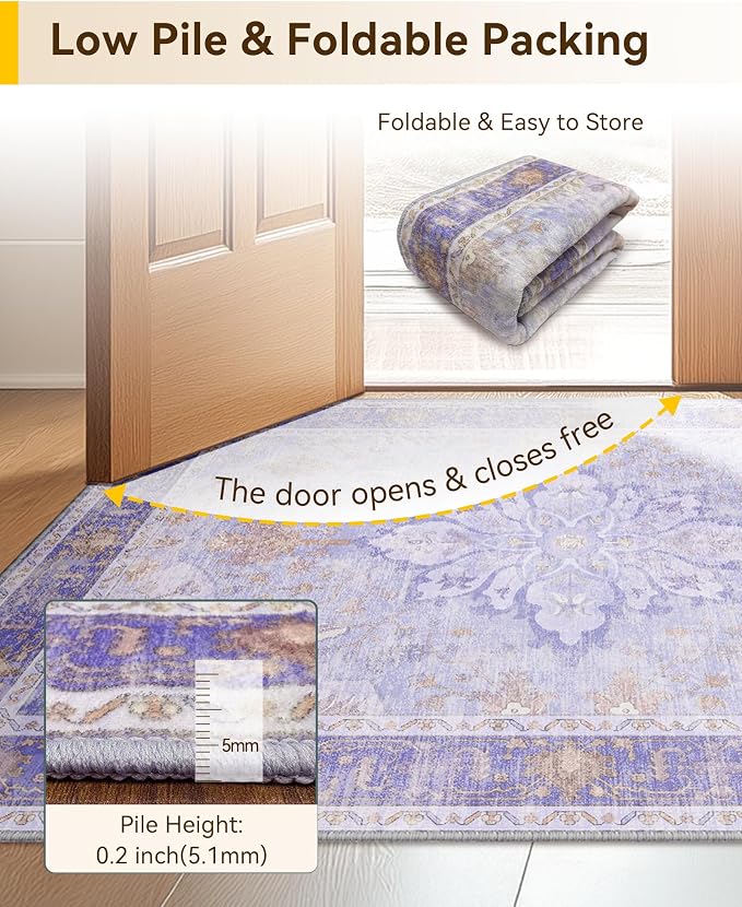 RELEANY Area Rugs 4'x6' Washable Non-Slip, Floral Vintage Distress Print - Image 6