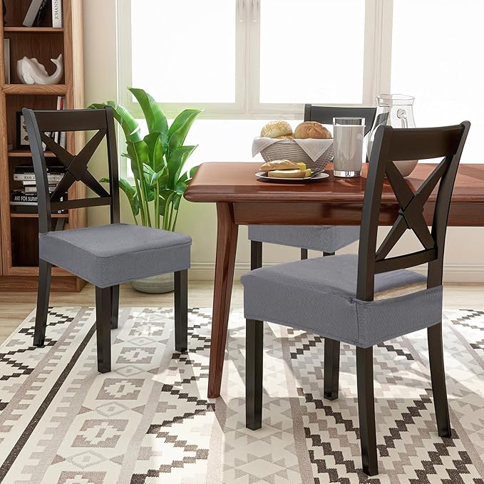 Smiry Waterproof Seat Covers for Dining Room Chairs Set of 8, Stretch Jacquard - Image 8