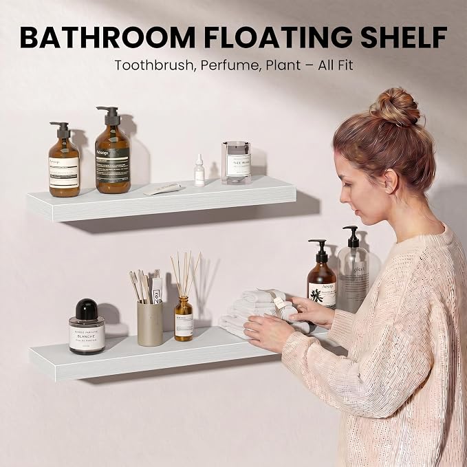 Fun Memories Floating Shelves for Wall, 40 Inch Long Set of 2 Rustic Wood Wall - Image 3