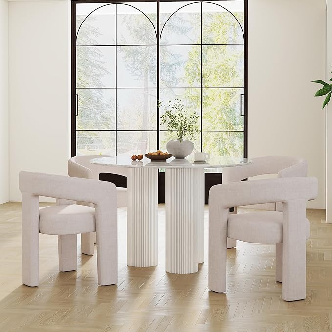 RIVOVA Modern Barrel Dining Chairs Set of 8, Linen Upholstered Accent Side Chair - Image 7