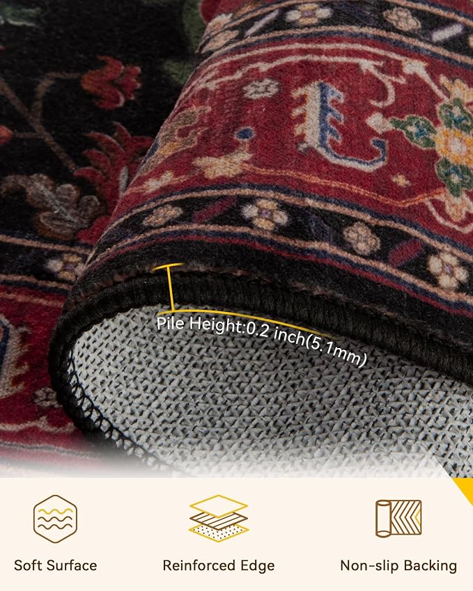 RELEANY Area Rugs 8'x10' Washable Non-Slip, Floral Vintage Distress Print - Image 3