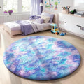 Ophanie Round Rug 4Ft Tie-Dye Rainbow Purple Circle Area Rug, Fluffy Fuzzy by Ophanie