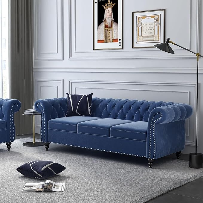 Chesterfield 3 Seater Sofa, Modern Velvet Tufted Couch 3 Seater - Image 4