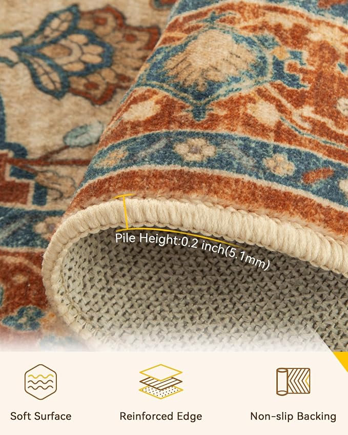 RELEANY Area Rugs 6'x9' Washable Non-Slip, Floral Vintage Distress Print - Image 2