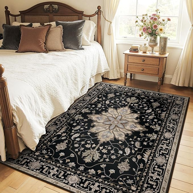 RELEANY Area Rugs 4'x6' Washable Non-Slip, Floral Vintage Distress Print - Image 2