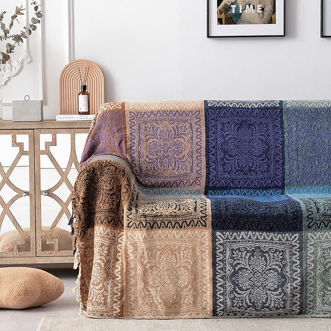 Boho Throw Blanket, Chenille Jacquard Tassels Throw Blankets - Image 4