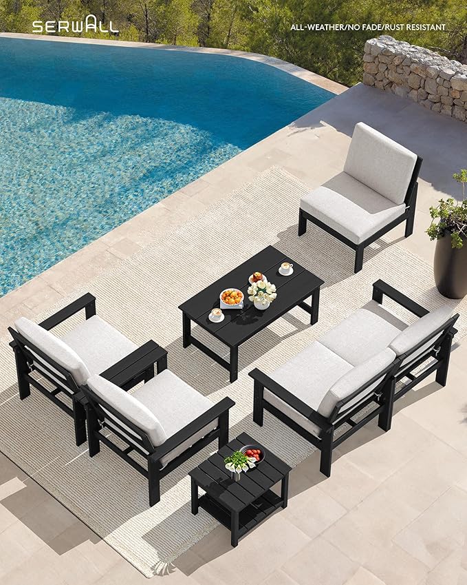 SERWALL HDPE Patio Furniture Set, 7-piece Outdoor Sectional Sofa Set, All - Image 5