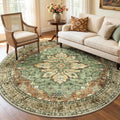RELEANY Area Rugs Round 6ft Washable Non-Slip, Floral Vintage Distress Print by RELEANY