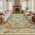 RELEANY Area Rugs 10'x12' Washable Non-Slip, Floral Vintage Distress Print by RELEANY