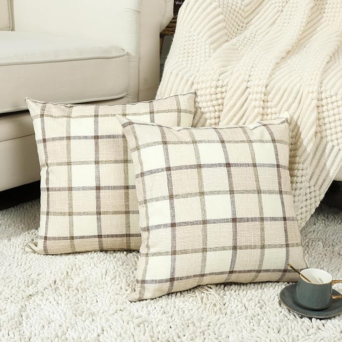 Stellhome Pack of 2 Linen Buffalo Check Decorative Throw Pillow Covers by Stellhome